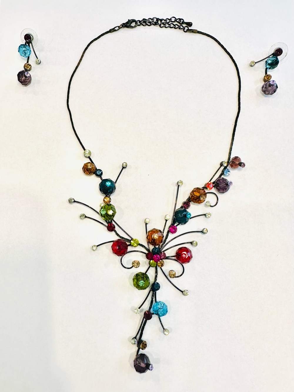 Handcrafted Sculptural Multicolored Necklace with Matching Earrings